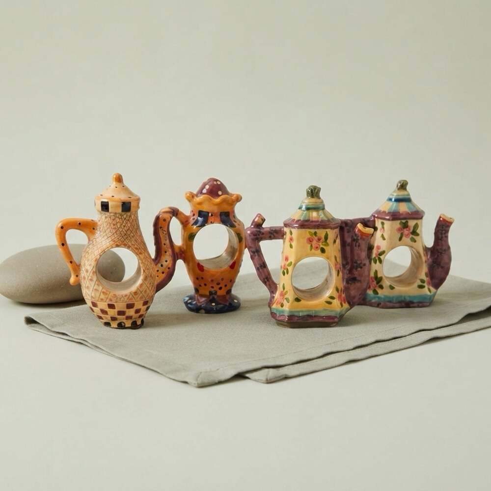 Milson & Louis Ceramic Teapot Napkin Ring Holders